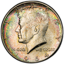 1964-P PCGS MS64 Kennedy Half Dollar | Stunning Vivid Rainbow Toning | Luster picture