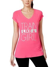 New IDEOLOGY Women's Short Sleeve Tee Shirt Top 'Train Like A Girl' Graphic Pink picture