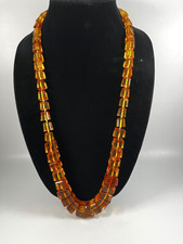 VINTAGE BALTIC AMBER CUBE BEADS KNOTED NECKLACE 30in  picture