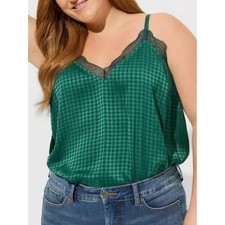 Torrid Green Houndstooth Satin Jacquard Lace Trim Cami Tank Top Plus Size 3 3X picture