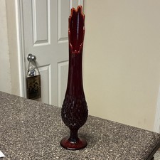 Fenton Amberina Hobnail Red Glossy Glass Pedestal Vase, Glows Top& Bottom. 15.5” picture