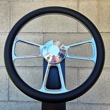 350mm Universal Polished Steering Wheel Ford Chevy Muscle C10 Half Wrap Hot Rod picture