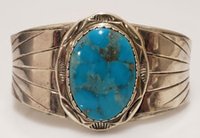 Navajo Herbert Tsosie Sterling Silver Turquoise Cuff Bracelet  -1.7 picture