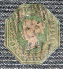 QV 1847 1s Green Embossed SG55 cut to shape picture