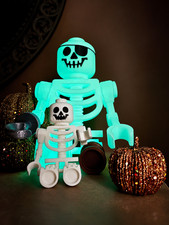 Giant Lego Skeleton Halloween Decor, 16in 3D Printed Minifigure, Spooky Decor picture