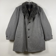 VTG 70s Richman Wool Car Coat Mens SZ 46R Gray Heavy Faux Fur Acrilan Lined USA picture