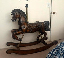S&S Vintage 1980 Wooden Rocking Horse Carousel Style w/ Pole Handle Ages 3-7 picture