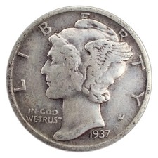 1937-S Mercury Dime VG Very Good 90% Silver picture