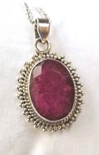 Artisian Handcrafted Large Red Ruby Pendant Necklace Sterling Silver picture