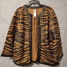 CHICOS Travelers Mesh Jacket Women's XL  Tiger Print Faux Leather $149.99 NWT picture