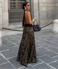 ZARA BNWT 2025. BROWN PAISLEY PRINT MAXI SKIRT HIGH WAIST. 3111/141/700 picture