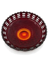 Fenton Reverse Amberina 2-Row Open Edge Basket Weave Glass Bowl picture