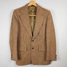 Vintage Harris Tweed Men's 40 Brown Houndstooth 100% Wool Blazer Sport Coat picture