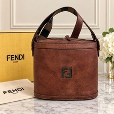 Authentic Vintage Fendi Pequin Brown Leather Bucket Shoulder Bag FF Logo Italy  picture