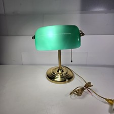 Vintage Bankers Lamp Emeralite Green Glass Shade Brass Base Desk Office Light picture