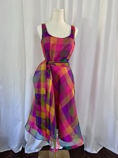 Vintage Sara Campbell Womens 4 Silk Chiffon Plaid Fit & Flare Square Neck picture