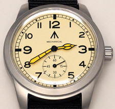 Mechanical Dirty Dozen Military watch Blasted Stainless steel Cream 39mm picture