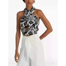 Ralph Lauren Top Womens XXS NWT Black White Floral Halter Neck AOP Cut Out picture