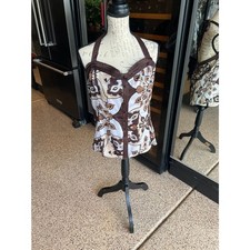 BEBE Vintage Y2K Halter Top Size L Brown Cream Geometric Paisley Print Bustier picture