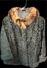 ‘Bruno Furs’ Vintage 1950s Persian Curly Lamb Bolero/Short Coat w/ Mink Collar picture