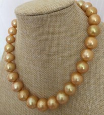 Rare Huge 12-13mm Real South Sea Round Gold Pearl Necklace 14-36 inch 14K Plated picture