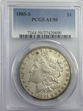 1885-S $1 PCGS AU50 - Morgan Dollar - Tough S-Mint,   picture