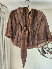 Vintage 1940s 1950s Real Mink Fur Capelet Stole Wrap with Taxidermy Head Paws Ta picture