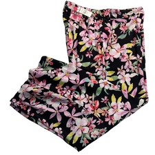 Roxy Midnight Avenue Floral Wide Leg Pants Black Pink  Womens L picture