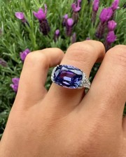 4.80 Ct Cushion Cut Natural Tanzanite & Diamond Wedding Ring 14K White Gold picture