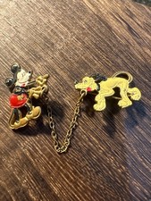 Vintage 1930s Disney Mickey Mouse & Pluto Sweater Pin Chain Rare WD picture