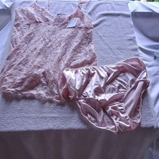Cinema Exoile Babydoll 2 Piece Set Pink Lace & Silk Top Size L Bottom Size 8 NWT picture
