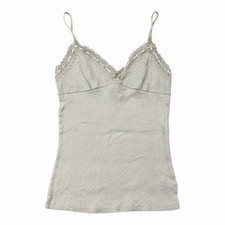 Vintage GUESS Jeans Cream Pointelle Cami Top Lace Trim Ribbon Detail Size M picture