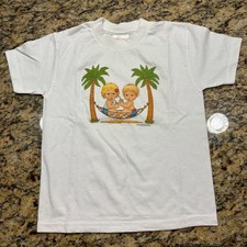 Vintage 1998 Hanes Heavyweight 50/50 Kids T-Shirt White Hammock Palm Trees S v picture