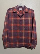 Vtg 60s Penneys Towncraft Loop Collar Shirt Men’s M Red/Purple Plaid Lightweight picture