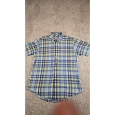 Brooks Brothers 346 Mens Large Blue Green Plaid Short Sleeve Button Down Shirt picture