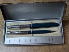 Vintage 1950s Parker Special 51 Blue Fountain Pen and Mechanical Pencil Set picture