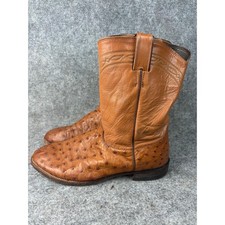 Vintage Justin Ostrich Western Boots Mens 11 EE Brown Full Quill Leather 3186 picture