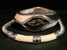 Vintage Monet Signed 1980s Modernist Collar Necklace - Chunky Enamel Bangle Set picture