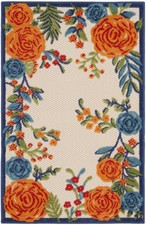 3' X 4' Blue and Orange Floral Power Loom Area Rug picture