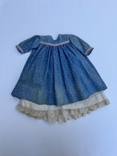 Antique Early 1900s Blue Indigo Calico doll dress 2 piece set w/ petticoat picture