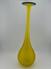 Vtg Carlo Moretti Satin Glass Yellow Bud Vase Handblown 12