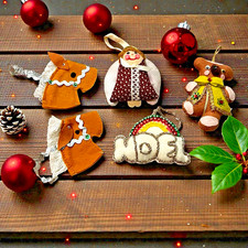 Five Felt Christmas Ornaments Vintage Handmade Angel Bear Rainbow Noel Horses picture