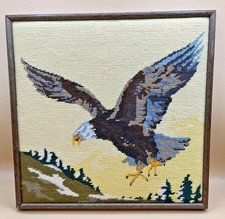 Vintage Framed Needlepoint Bald Eagle in Flight Finished Wall Art 14 x 14 in picture