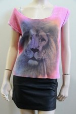 NWT Rebel Yell Neon Pink Lion Sweat Tee/ Top $95 picture