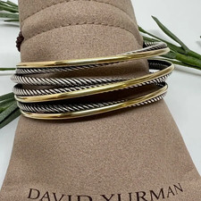 David Yurman Signed Cable Cuff Bracelet Two-Tone Sterling Silver 925 picture