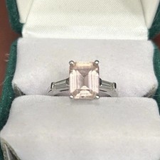 Platinum Ring with Genuine Diamonds & Pink Emerald-Cut Center Stone – Size 7 picture