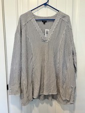 NWT Torrid light blue and white striped tunic side slits high low buttoned cuffs picture