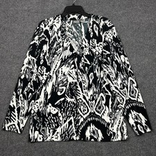 Additions by Chicos Top Abstract Graphic Long Sleeve One Button Black White Sz 2 picture