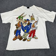 Vtg 90s Looney Tunes Hip Hop Rap Tee T Shirt XL White Bugs Bunny Taz Coyote 1993 picture