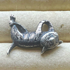 Vintage Retired Edward Gorey Sterling Silver Dangling Cat Charm Pendant Signed picture